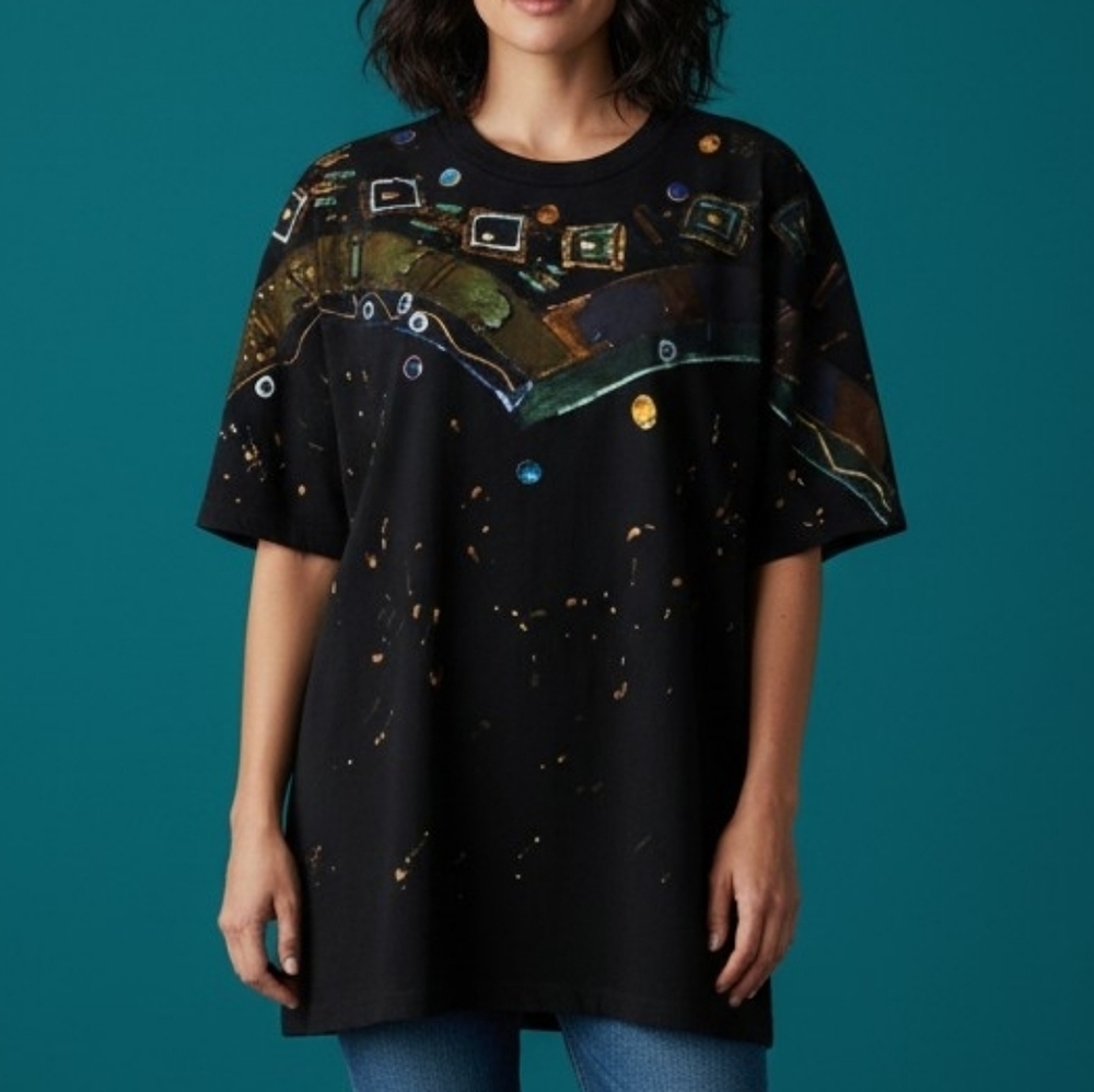 Vintage 1980s Gem Splatter Graffiti Crew Short Sleeve Oversized T-shirt